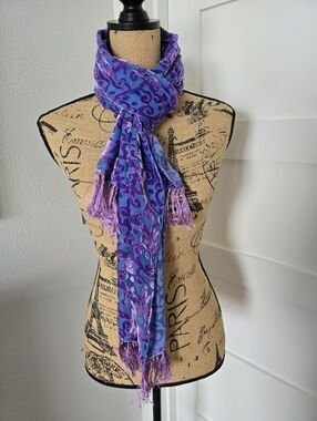 Artisan Hand Dyed Rayon Silk Velvet Burn Out Long Scarf Rolled Hand Sewn Hem.